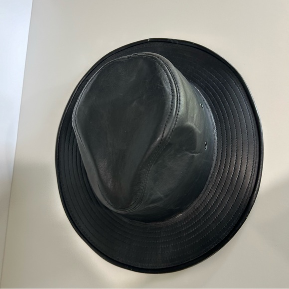 VINTAGE HENSCHEL BLACK LEATHER FEDORA HAT SIZE M - Picture 5 of 8
